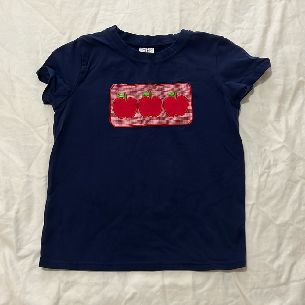 BACK TO SCHOOL! Navy Tee-Shirt with apples size XL